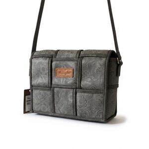 NWT Wrangler Gray with black trim floral Patterned Messenger Bag